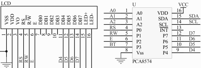 The schematic of a PCF8574-based board